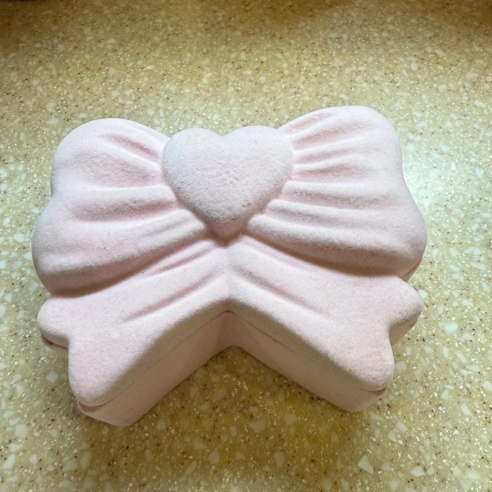 Pink Heart Bow Shaped Jewelry Box Hinged Trinket Storage Case